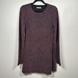 Reformation Riley Fit & Flare Long Sleeve Purple Black Metallic Dress Size XL